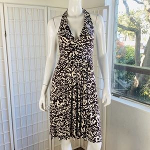 NWT, Diane von Furstenberg Brown / White Print Halter Silk Pullover Dress, 4